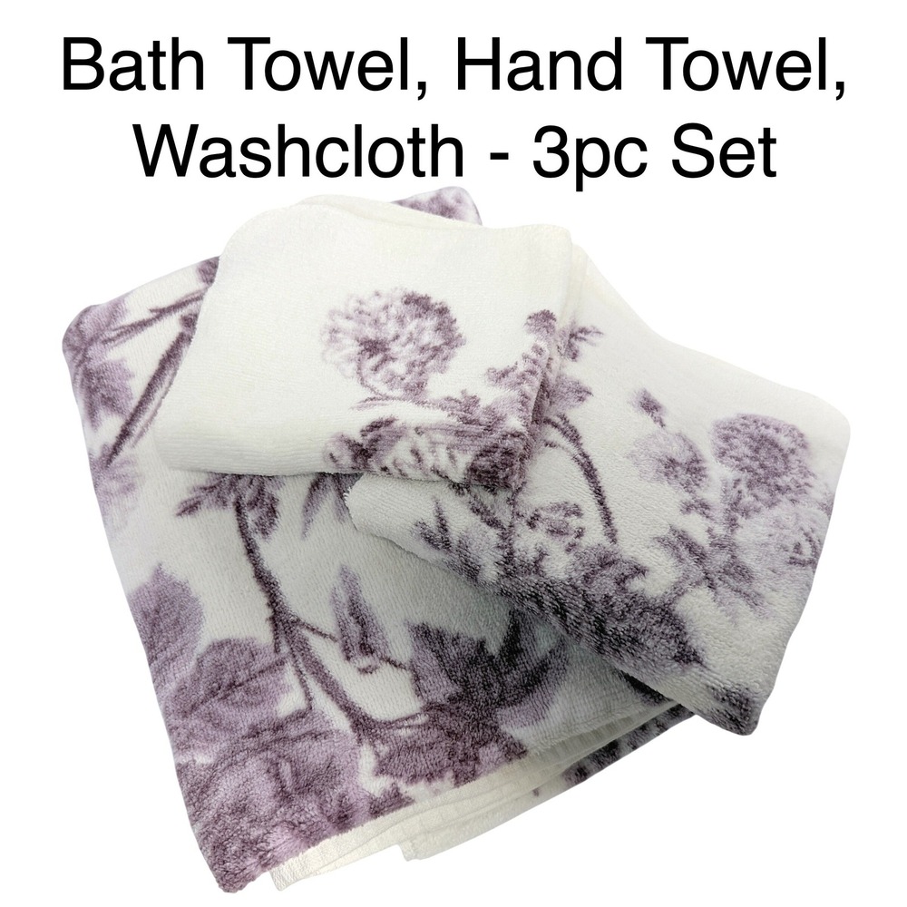 Vintage 1970s Fieldcrest Lavender Floral Botanical 3pc Set All Cotton Face